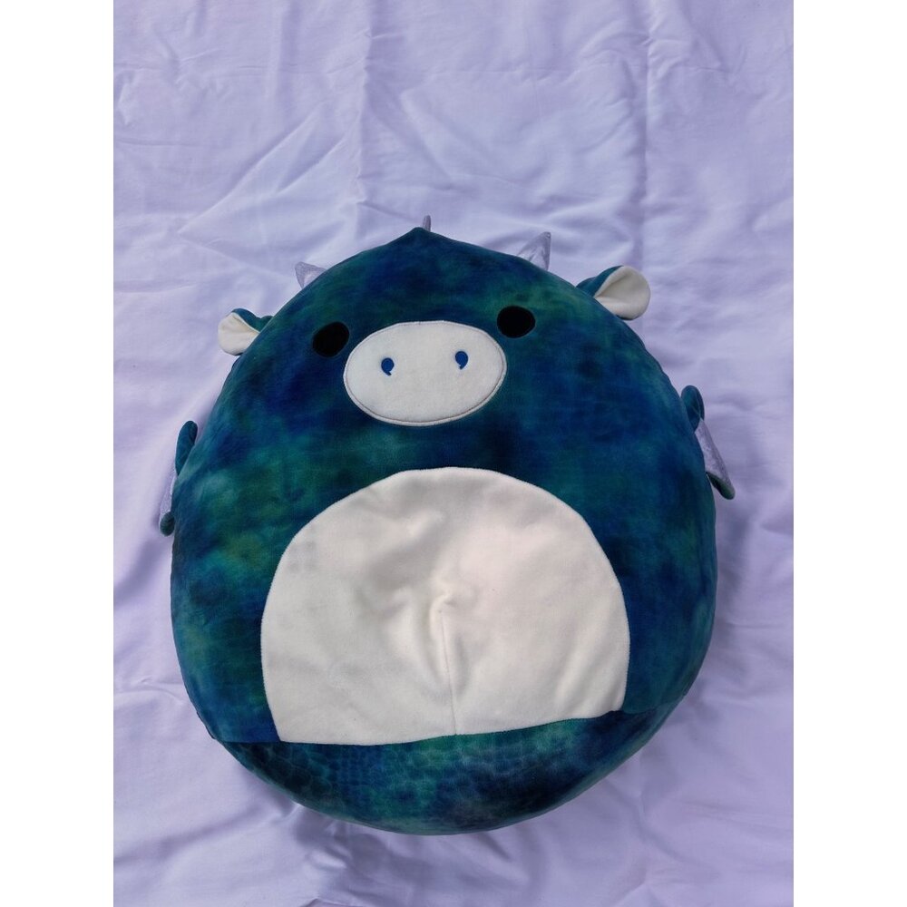 16" Squishmallow – Miles the Dragon Plush (Teal & Blue Tie-Dye) - Rare/Retired